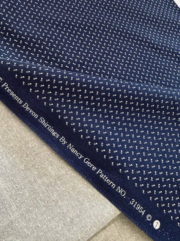 LAST PIECE Modern Fabric Windham Fabrics Devon Shirtings White Keys on Blue Nancy Gere 112cm x 50cm