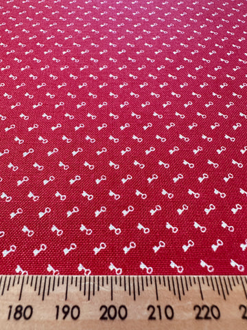 LAST PIECE Modern Fabric Windham Fabrics Devon Shirtings White Keys on Dark Coral Nancy Gere 112cm x 50cm