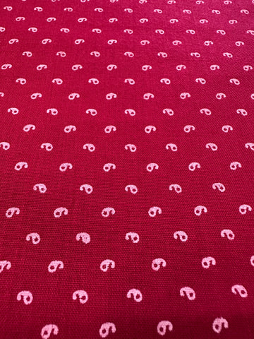 LAST PIECE Modern Fabric Quilt Cotton Deep Red Base w/ Pale Pink Motif 104cm x 50cm