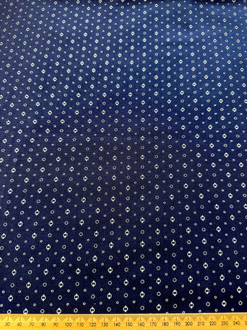 LAST PIECE Modern Fabric Windham Fabrics Devon Shirtings Blue Circle Nancy Gere 112cm x 50cm