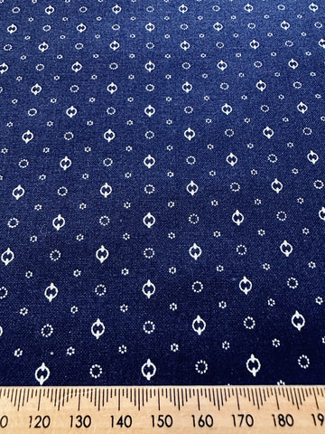 LAST PIECE Modern Fabric Windham Fabrics Devon Shirtings Blue Circle Nancy Gere 112cm x 50cm