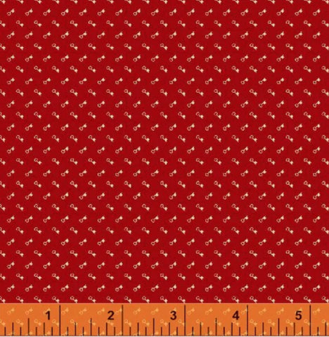 LAST PIECE Modern Fabric Windham Fabrics Devon Shirtings White Keys on Dark Coral Nancy Gere 112cm x 50cm