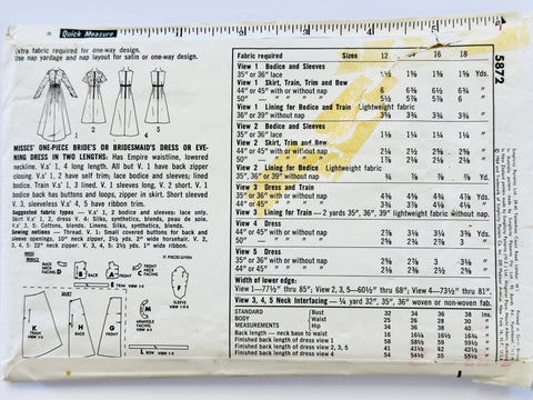 ONE-PIECE BRIDE OR BRIDESMAID EVENING DRESS: Simplicity Sewing Pattern Size 14 Bust 34 Used Cut 1964 Complete *5872