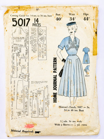 MATRON'S FROCK: Home Journal Sewing Pattern 1950s Size 16? 40 Bust Waist 34 *5017