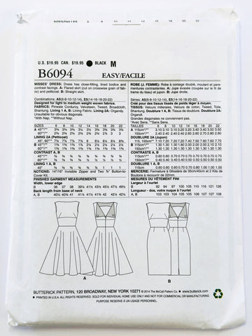 DRESS: Butterick Sewing Pattern Patterns by Gertie 2014 Sizes 6-14 Uncut FF *B6094
