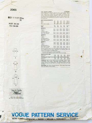 LOOSE-FITTING DRESS: Vogue Designer Original Sewing Pattern Diane Von Furstenberg Size 12 1978 Complete *2065