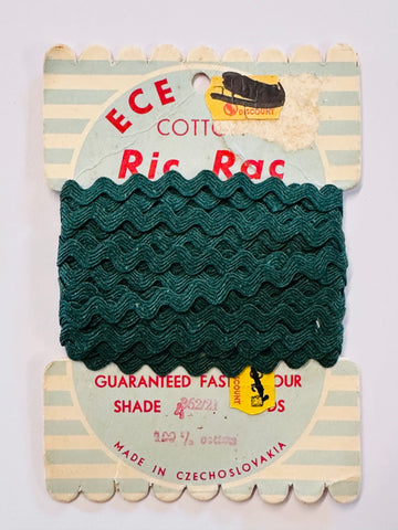 Vintage Trim Ric Rac Rick Rack 6 Yards Czechoslovakia Dark Green Cotton 5mm Wide