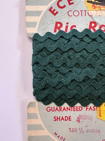 Vintage Trim Ric Rac Rick Rack 6 Yards Czechoslovakia Dark Green Cotton 5mm Wide