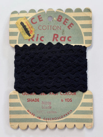 Vintage Trim Ric Rac Rick Rack 6 Yards Czechoslovakia Black Cotton 5mm Wide