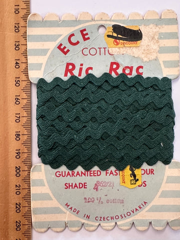 Vintage Trim Ric Rac Rick Rack 6 Yards Czechoslovakia Dark Green Cotton 5mm Wide