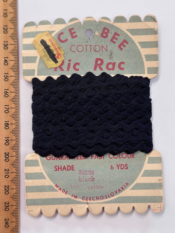 Vintage Trim Ric Rac Rick Rack 6 Yards Czechoslovakia Black Cotton 5mm Wide
