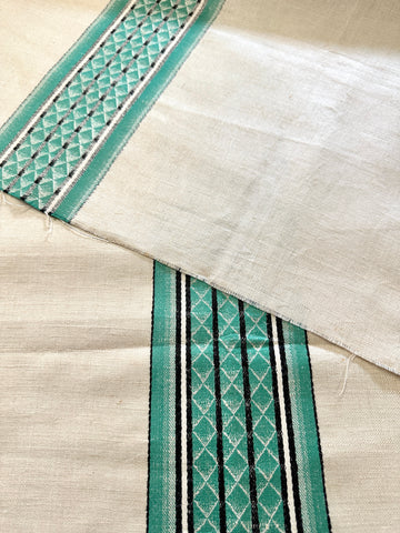 Vintage Tea Towel Irish Linen Mid-Century Green Stripe Unused Unhemmed Large 67cm x 87cm