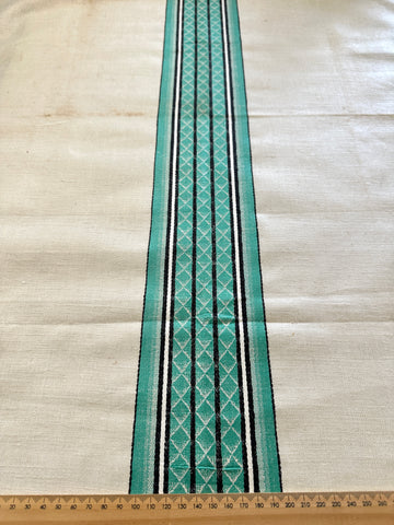 Vintage Tea Towel Irish Linen Mid-Century Green Stripe Unused Unhemmed Large 67cm x 87cm