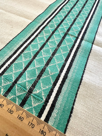 Vintage Tea Towel Irish Linen Mid-Century Green Stripe Unused Unhemmed Large 67cm x 87cm