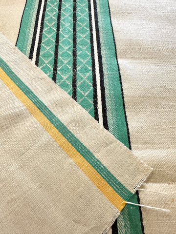 Vintage Tea Towel Irish Linen Mid-Century Green Stripe Unused Unhemmed Large 67cm x 87cm
