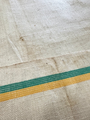 Vintage Tea Towel Irish Linen Mid-Century Green Stripe Unused Unhemmed Large 67cm x 87cm