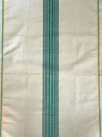 Vintage Tea Towel Irish Linen Mid-Century Green Stripe Unused Unhemmed Large 67cm x 87cm