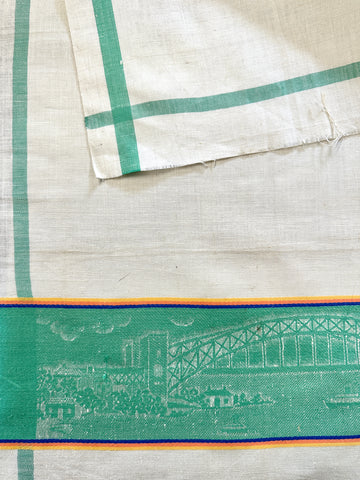 Vintage Tea Towel Irish Linen Mid-Century Australiana Sydney Harbour Bridge Unused Unhemmed Large 53cm x 75cm