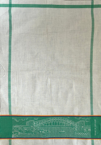 Vintage Tea Towel Irish Linen Mid-Century Australiana Sydney Harbour Bridge Unused Unhemmed Large 53cm x 75cm