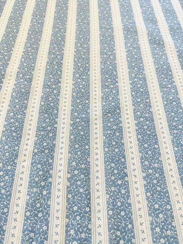 LAST PIECE Vintage Fabric Small Blue & White Floral Stripes 80s Cotton 112cm x 50cm