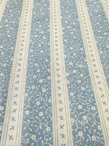 LAST PIECE Vintage Fabric Small Blue & White Floral Stripes 80s Cotton 112cm x 50cm