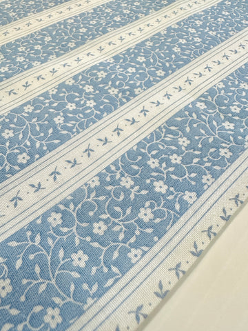 LAST PIECE Vintage Fabric Small Blue & White Floral Stripes 80s Cotton 112cm x 50cm