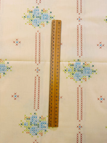 Vintage Fabric 1980s Actil Fabulous Faux Cross Stitch on Pale Yellow Cotton Blend Sheeting NOS 180cm Wide