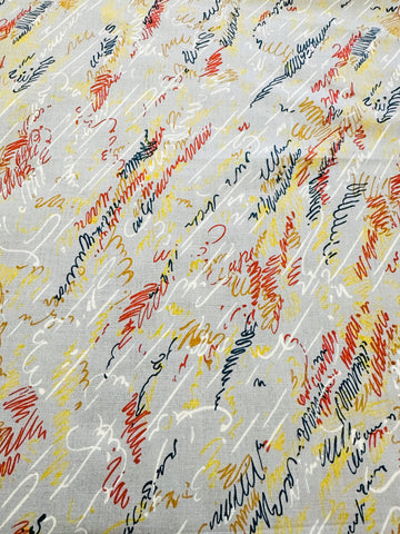 Vintage Fabric Kitsch Bright Squiggles on Pale Grey 80s Cotton 112cm Wide