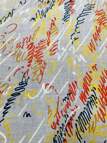 Vintage Fabric Kitsch Bright Squiggles on Pale Grey 80s Cotton 112cm Wide