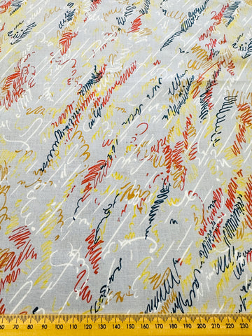 Vintage Fabric Kitsch Bright Squiggles on Pale Grey 80s Cotton 112cm Wide