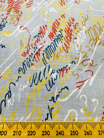 Vintage Fabric Kitsch Bright Squiggles on Pale Grey 80s Cotton 112cm Wide
