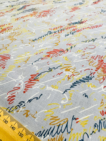 Vintage Fabric Kitsch Bright Squiggles on Pale Grey 80s Cotton 112cm Wide