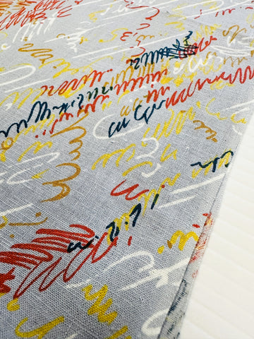 Vintage Fabric Kitsch Bright Squiggles on Pale Grey 80s Cotton 112cm Wide