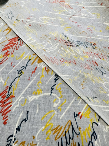 Vintage Fabric Kitsch Bright Squiggles on Pale Grey 80s Cotton 112cm Wide
