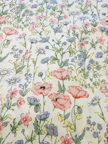 Vintage Fabric 1980s Cottagecore Muted Wildflowers on Cream 112cm Wide