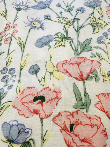 Vintage Fabric 1980s Cottagecore Muted Wildflowers on Cream 112cm Wide