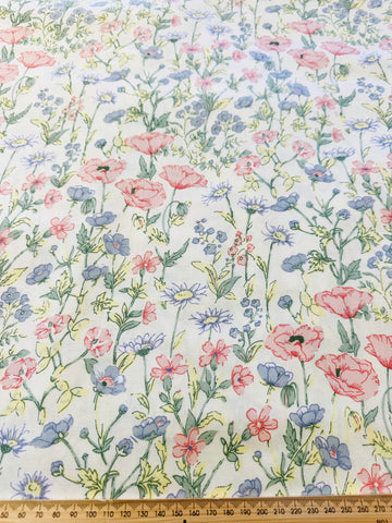 Vintage Fabric 1980s Cottagecore Muted Wildflowers on Cream 112cm Wide