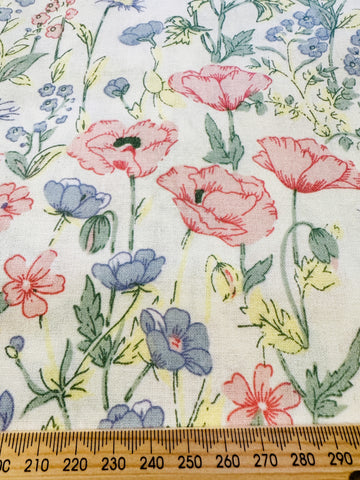Vintage Fabric 1980s Cottagecore Muted Wildflowers on Cream 112cm Wide