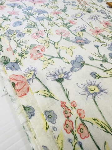 Vintage Fabric 1980s Cottagecore Muted Wildflowers on Cream 112cm Wide