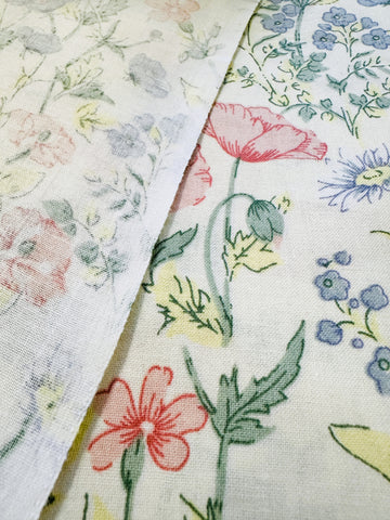 Vintage Fabric 1980s Cottagecore Muted Wildflowers on Cream 112cm Wide