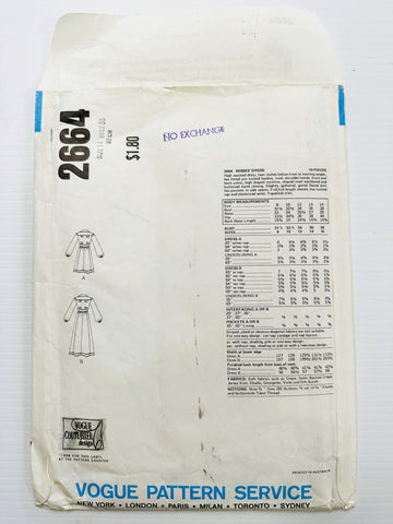 MISSES' DRESS: Vogue Couturier Design Sewing Pattern Jean Muir Size 14 1972 Complete *2664