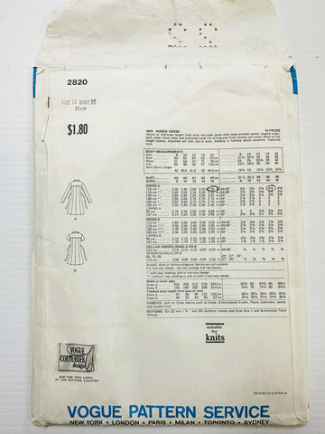 MISSES' DRESS: Vogue Couturier Design Sewing Pattern Belinda Bellville Size 14 1973 Complete *2820