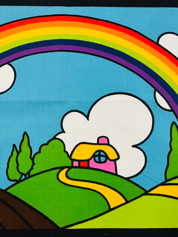 PANEL Vintage Fabric 1980s Finlandia? C.L.O.T.H Jan Pienkowski Rainbow Cotton 51cm x 29cm