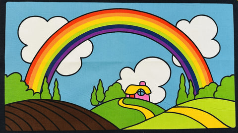 PANEL Vintage Fabric 1980s Finlandia? C.L.O.T.H Jan Pienkowski Rainbow Cotton 51cm x 29cm