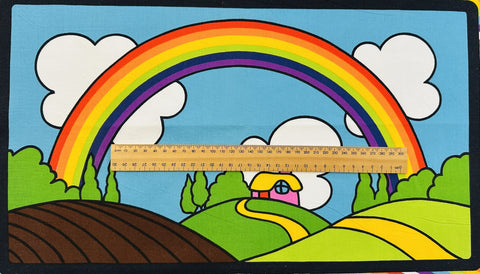 PANEL Vintage Fabric 1980s Finlandia? C.L.O.T.H Jan Pienkowski Rainbow Cotton 51cm x 29cm