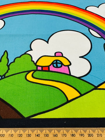 PANEL Vintage Fabric 1980s Finlandia? C.L.O.T.H Jan Pienkowski Rainbow Cotton 51cm x 29cm