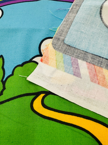 PANEL Vintage Fabric 1980s Finlandia? C.L.O.T.H Jan Pienkowski Rainbow Cotton 51cm x 29cm