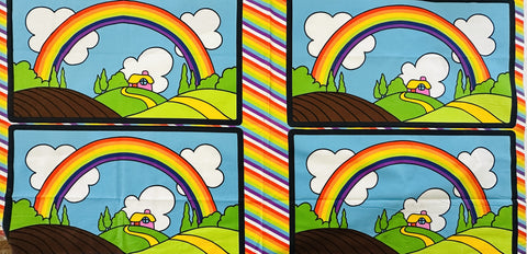 PANEL Vintage Fabric 1980s Finlandia? C.L.O.T.H Jan Pienkowski Rainbow Cotton 51cm x 29cm