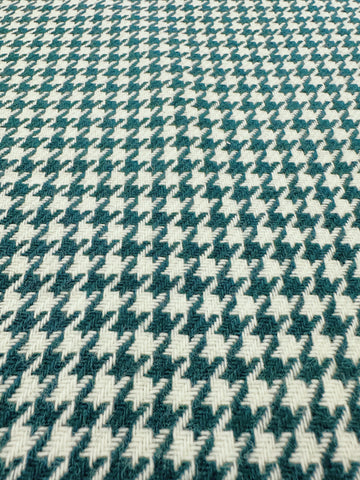 LAST PIECE Vintage Fabric 1980s? Forest Green Cream Houndstooth Wool? 90cm x 50cm