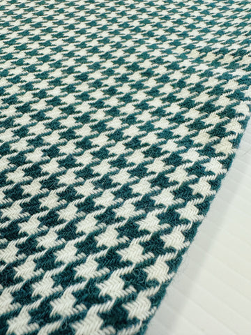 LAST PIECE Vintage Fabric 1980s? Forest Green Cream Houndstooth Wool? 90cm x 50cm